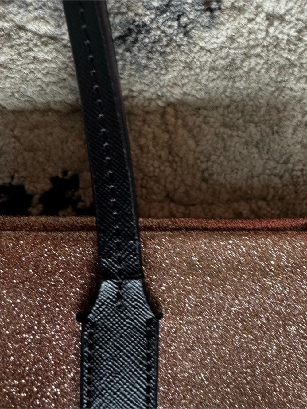 kate spade Rose Gold Glitter Tote with Black Bow Handles